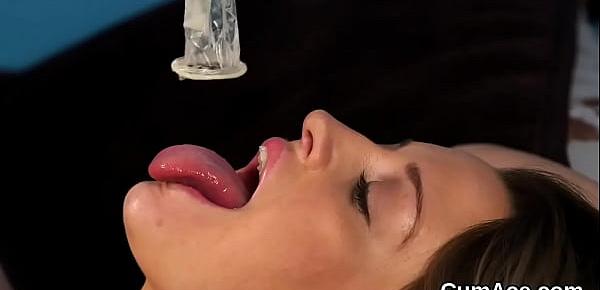  Peculiar centerfold gets jizz shot on her face swallowing all the jizm
